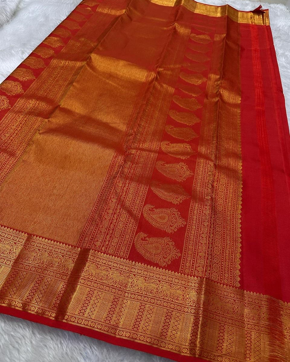 Red and purple animal Banarasi Soft Silk Saree