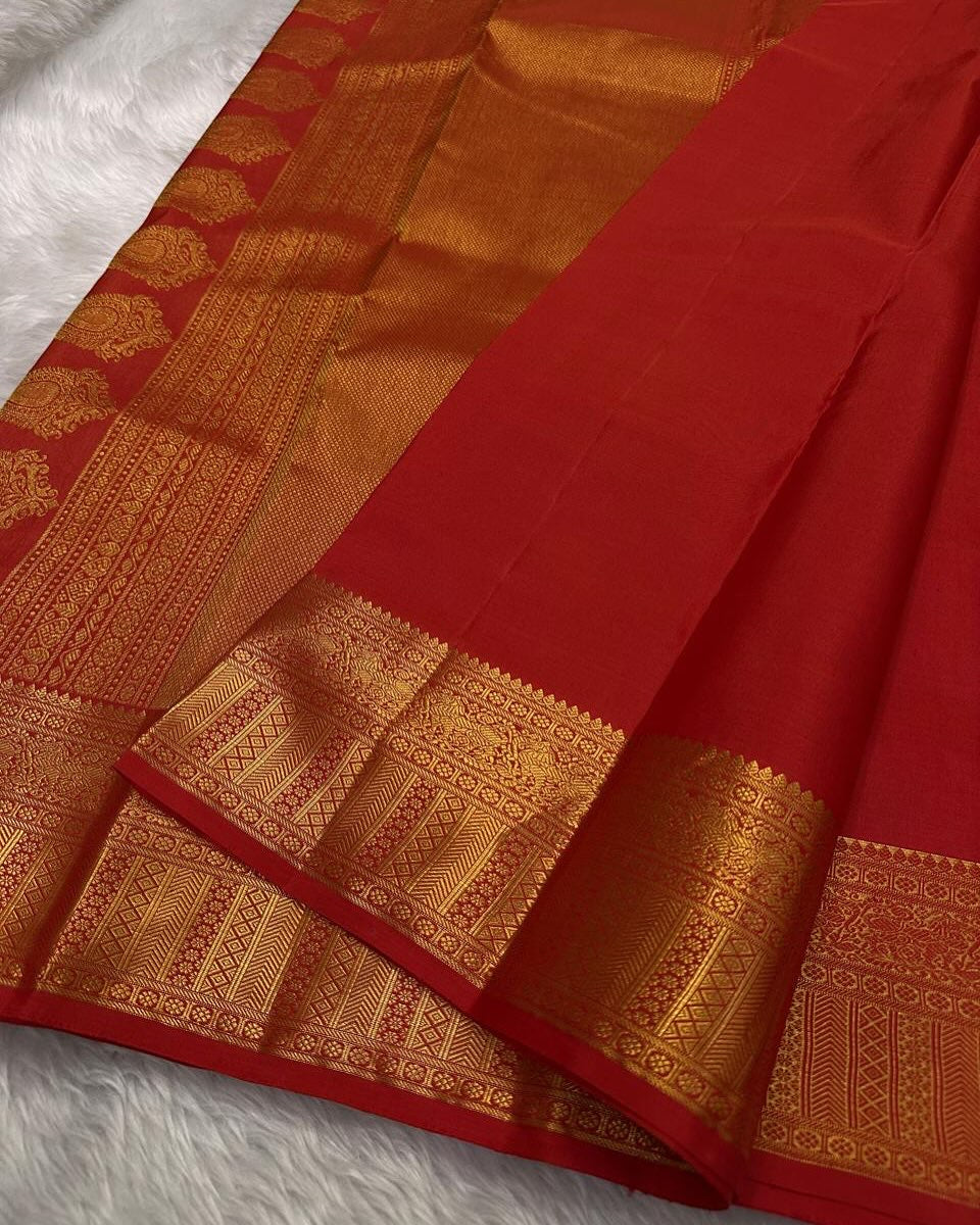 Red and purple animal Banarasi Soft Silk Saree