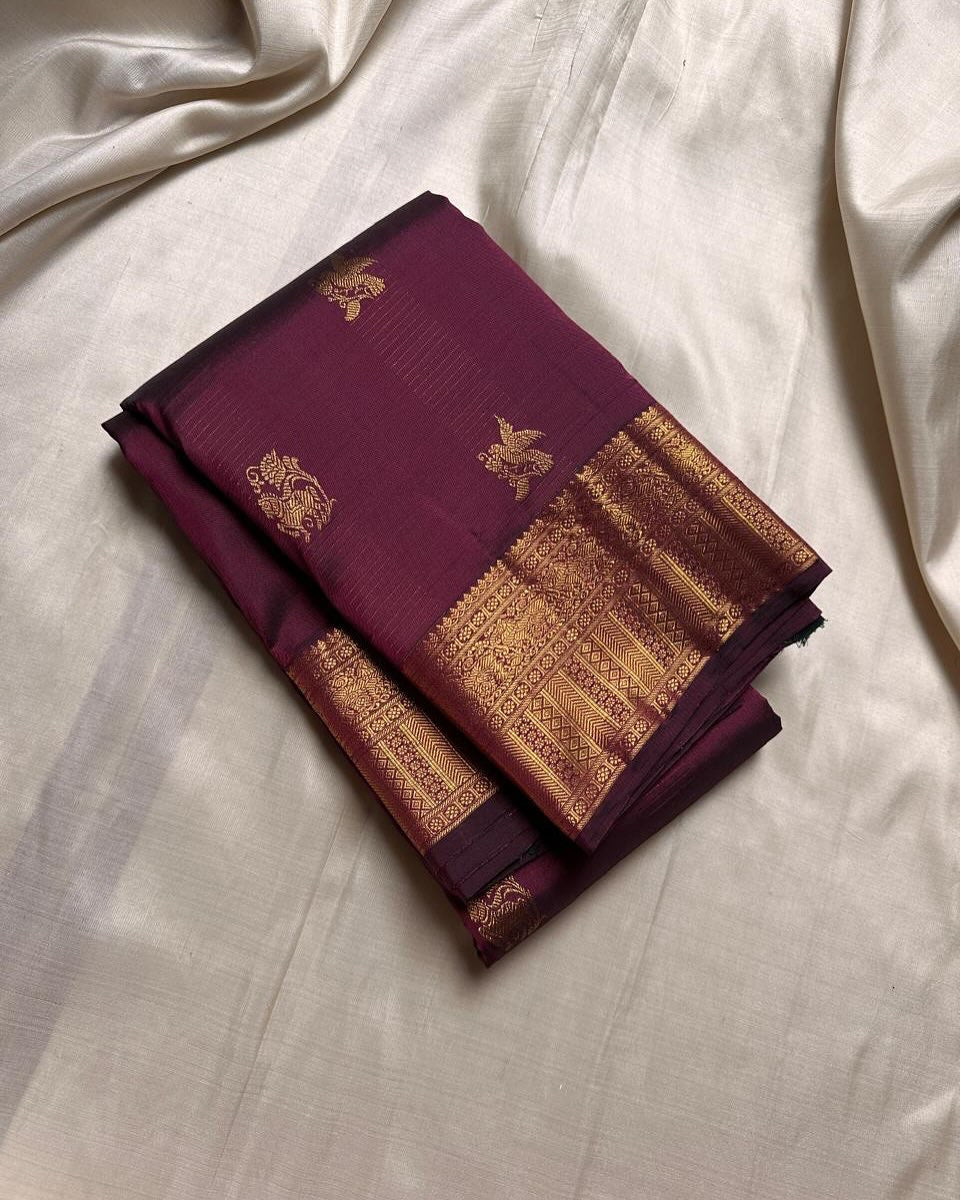 Red and purple animal Banarasi Soft Silk Saree