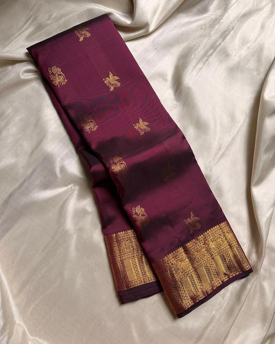 Red and purple animal Banarasi Soft Silk Saree