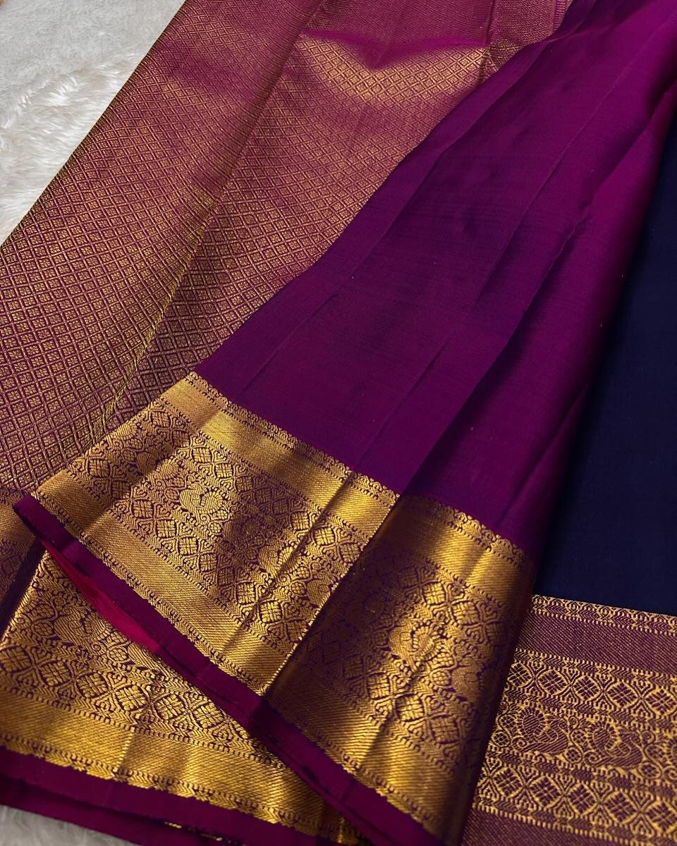 Red and purple animal Banarasi Soft Silk Saree