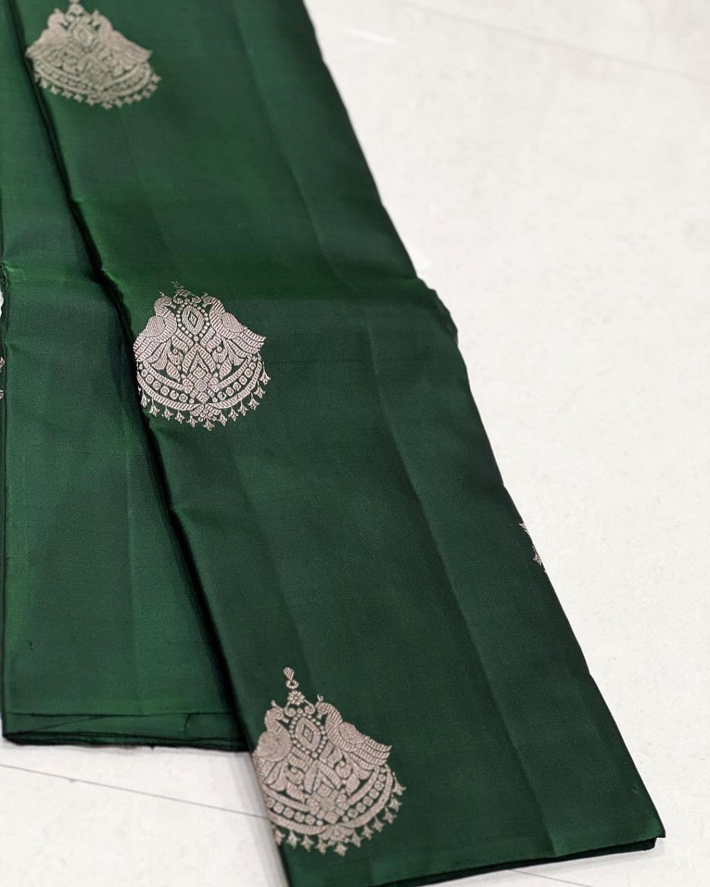 Dark green Banarasi Soft Silk Saree