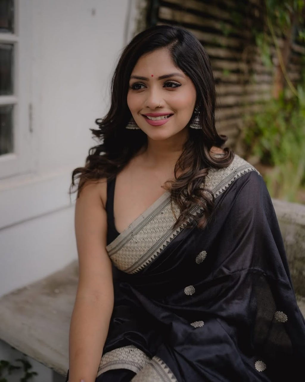 Classic Black Banarasi Silk Saree with Silver Polka Motifs