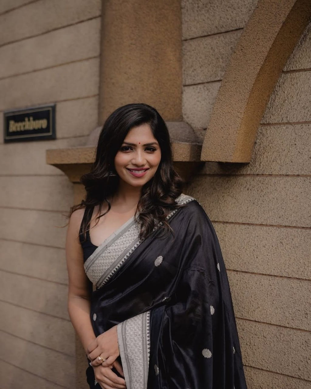 Classic Black Banarasi Silk Saree with Silver Polka Motifs