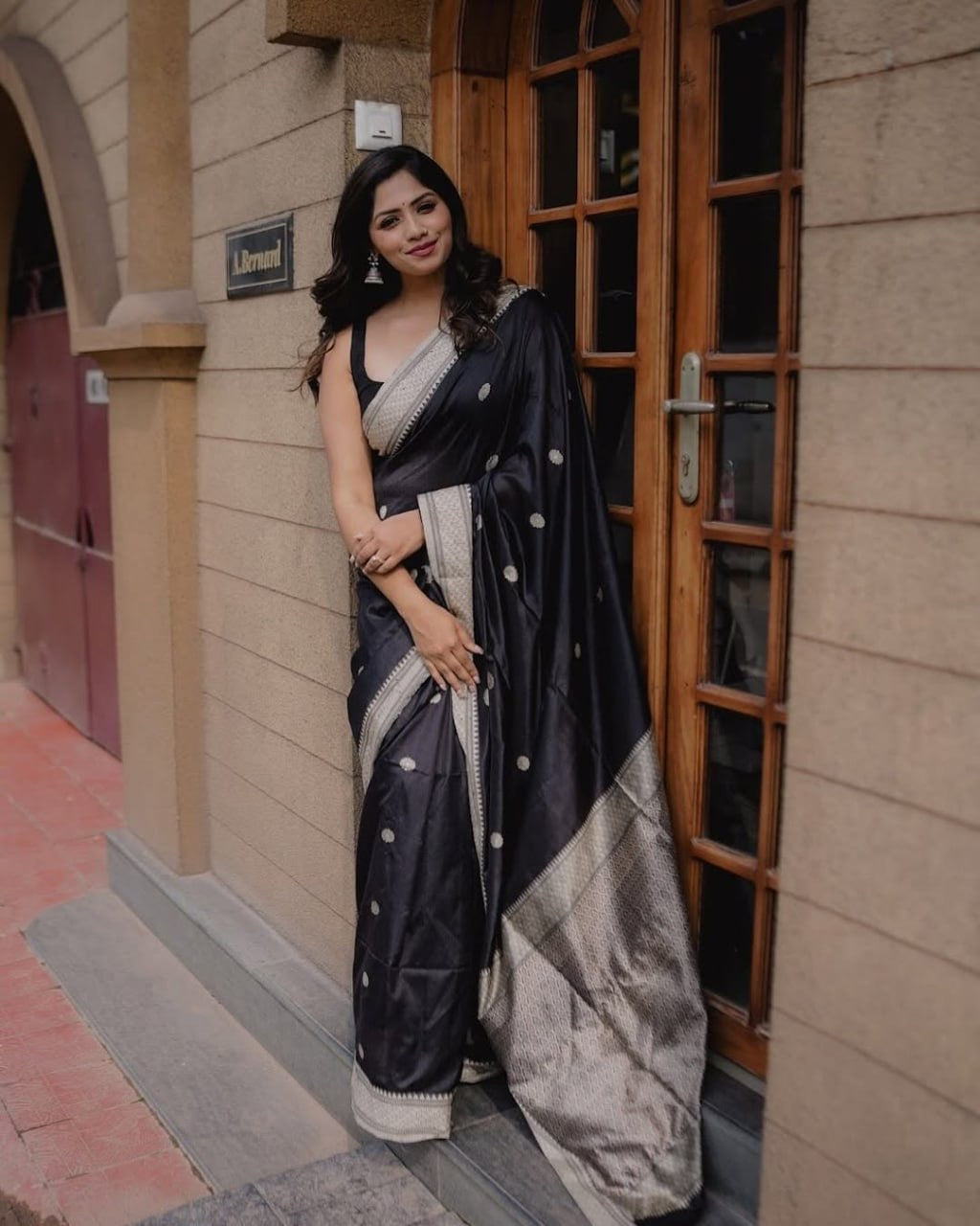 Classic Black Banarasi Silk Saree with Silver Polka Motifs