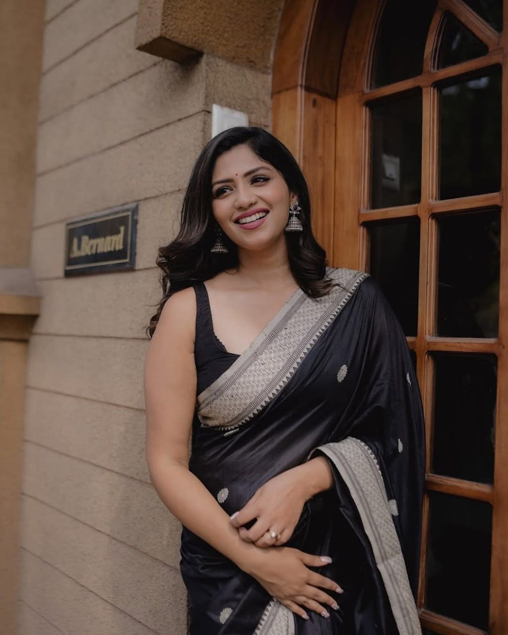 Classic Black Banarasi Silk Saree with Silver Polka Motifs