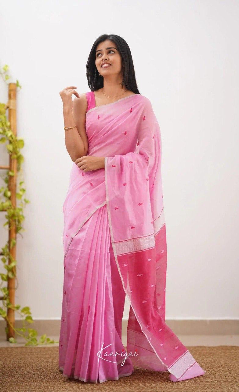 Elegant Pink Handwoven Cotton Silk Saree with Minimal Motif Work