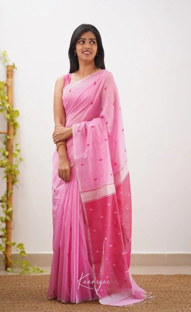 Elegant Pink Handwoven Cotton Silk Saree with Minimal Motif Work