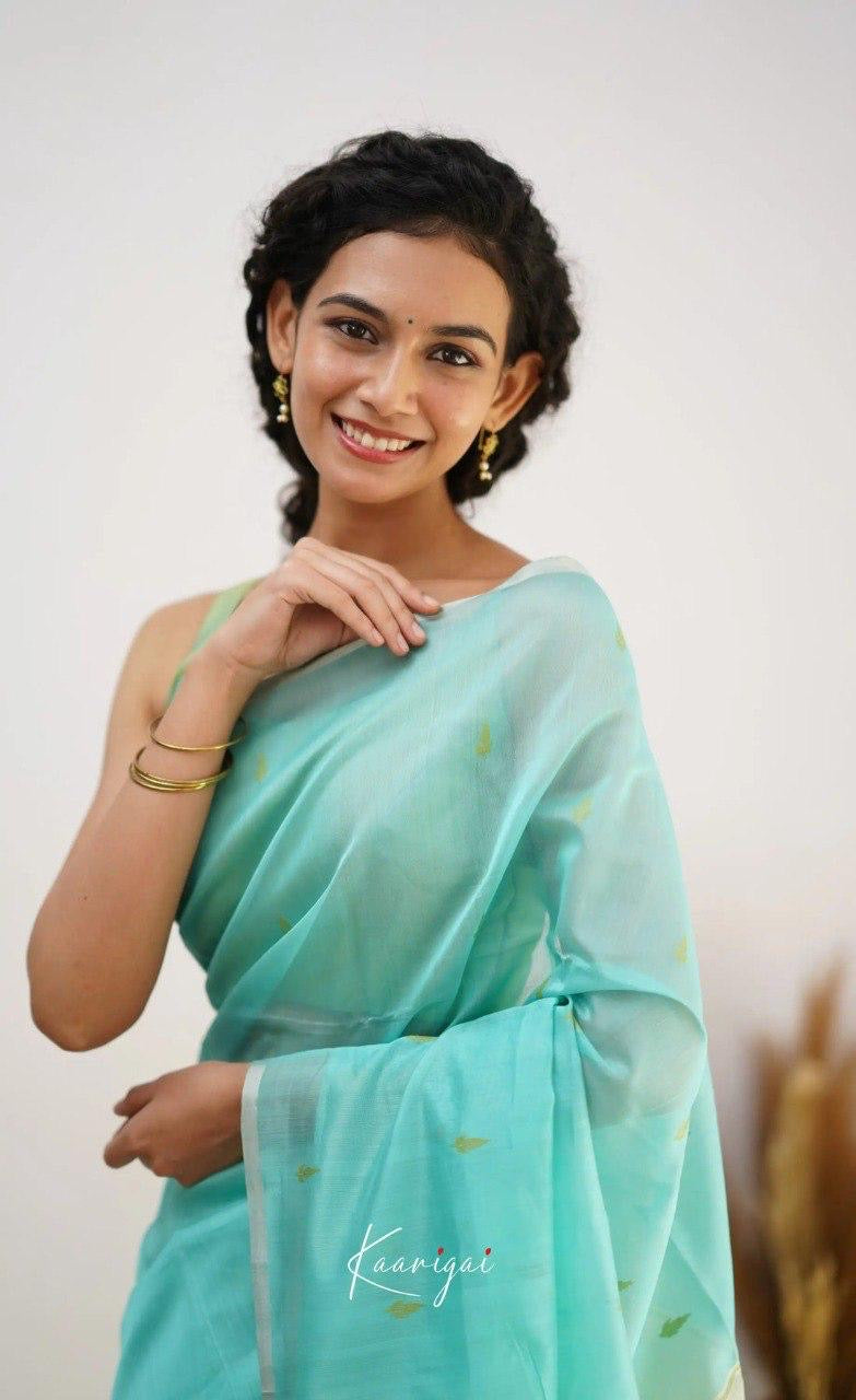 Aqua Green Handwoven Soft Cotton Soft Saree with Contrast Pallu