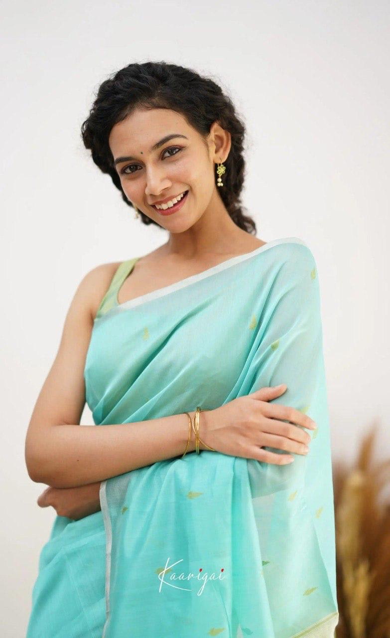 Aqua Green Handwoven Soft Cotton Soft Saree with Contrast Pallu