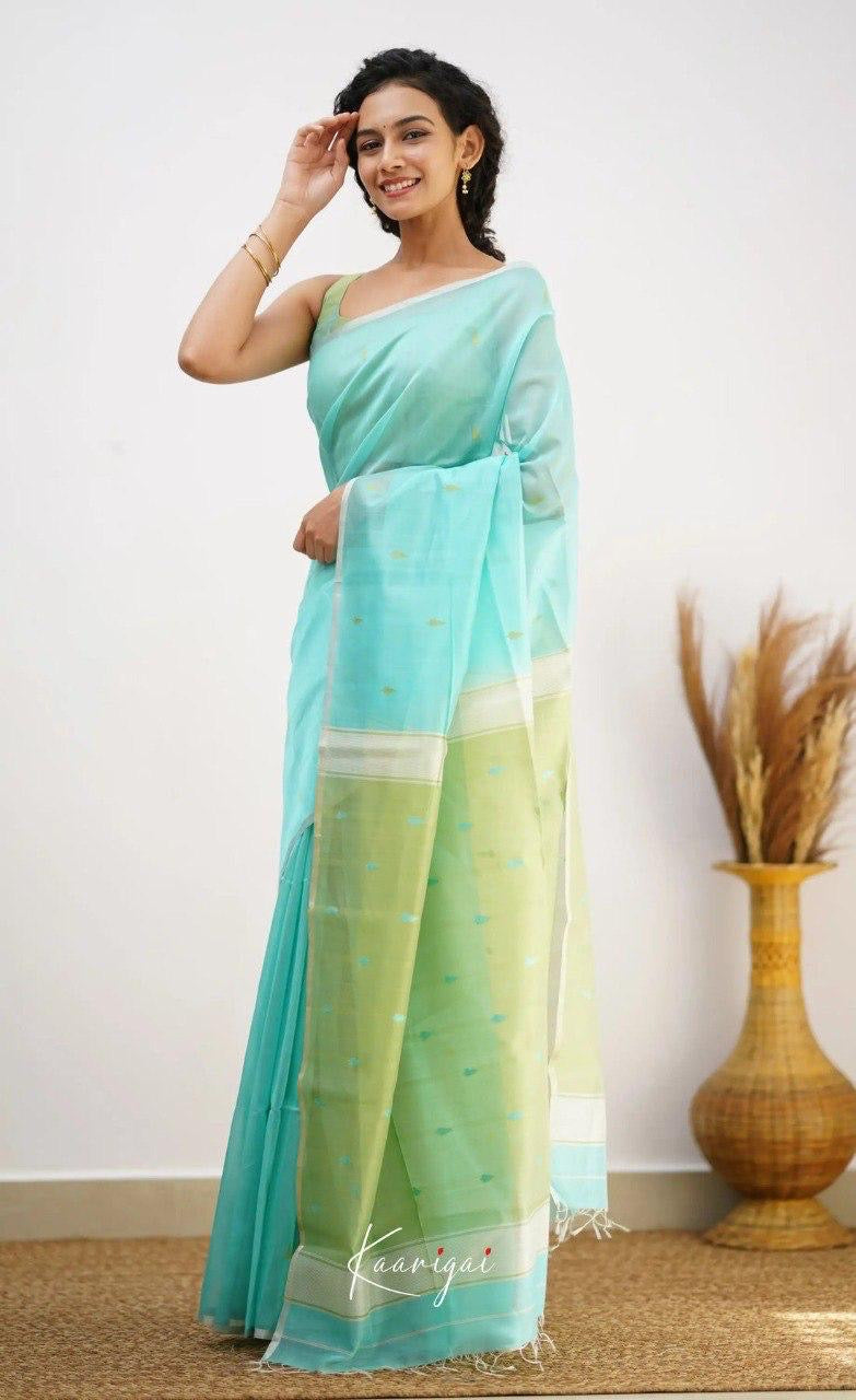 Aqua Green Handwoven Soft Cotton Soft Saree with Contrast Pallu