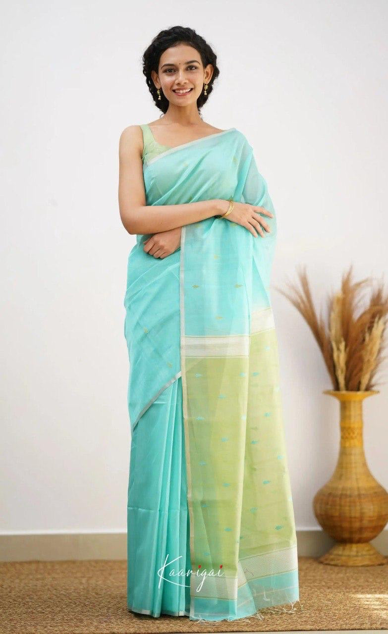 Aqua Green Handwoven Soft Cotton Soft Saree with Contrast Pallu