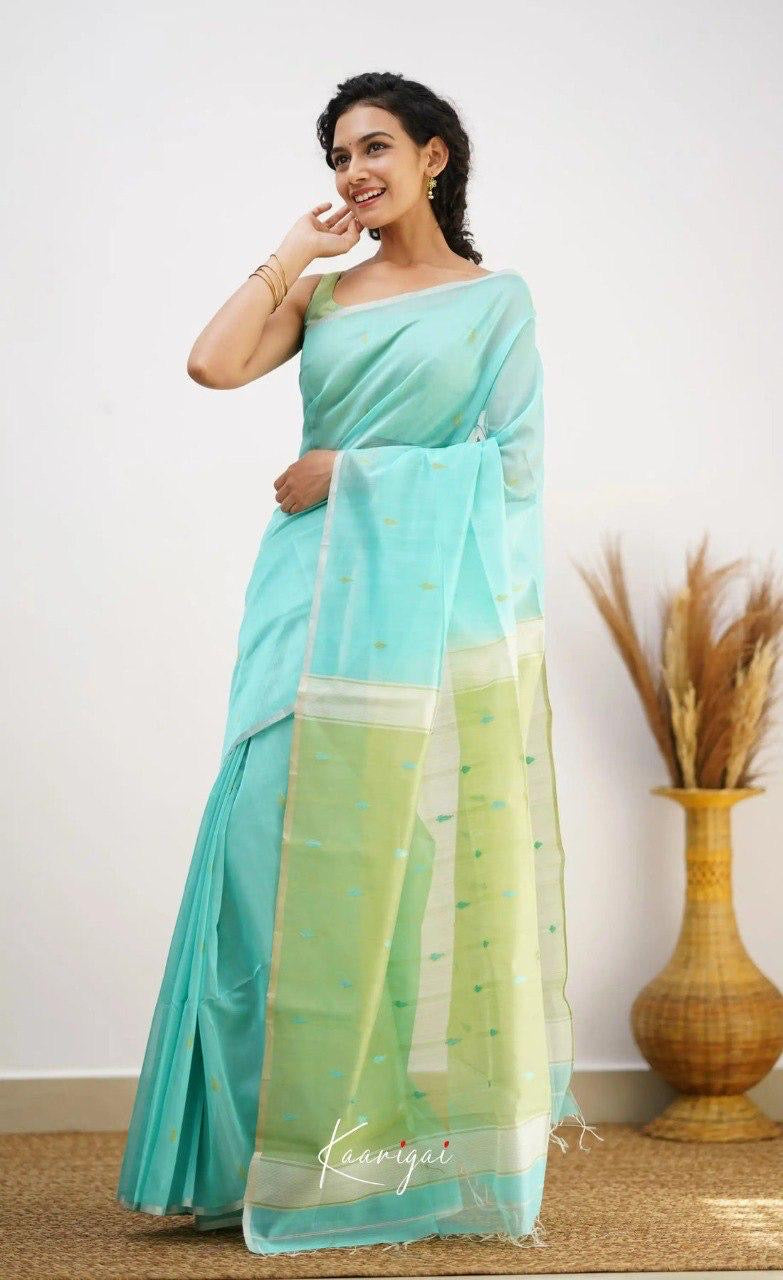 Aqua Green Handwoven Soft Cotton Soft Saree with Contrast Pallu
