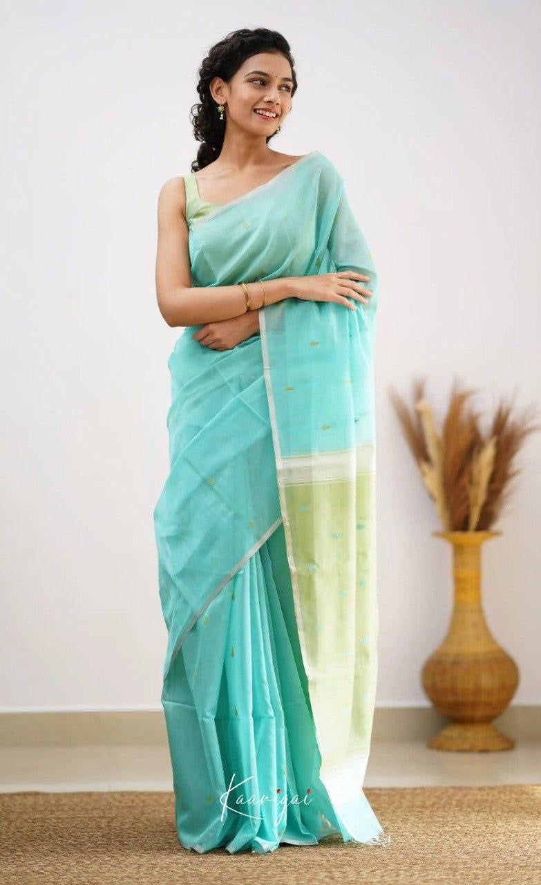 Aqua Green Handwoven Soft Cotton Soft Saree with Contrast Pallu