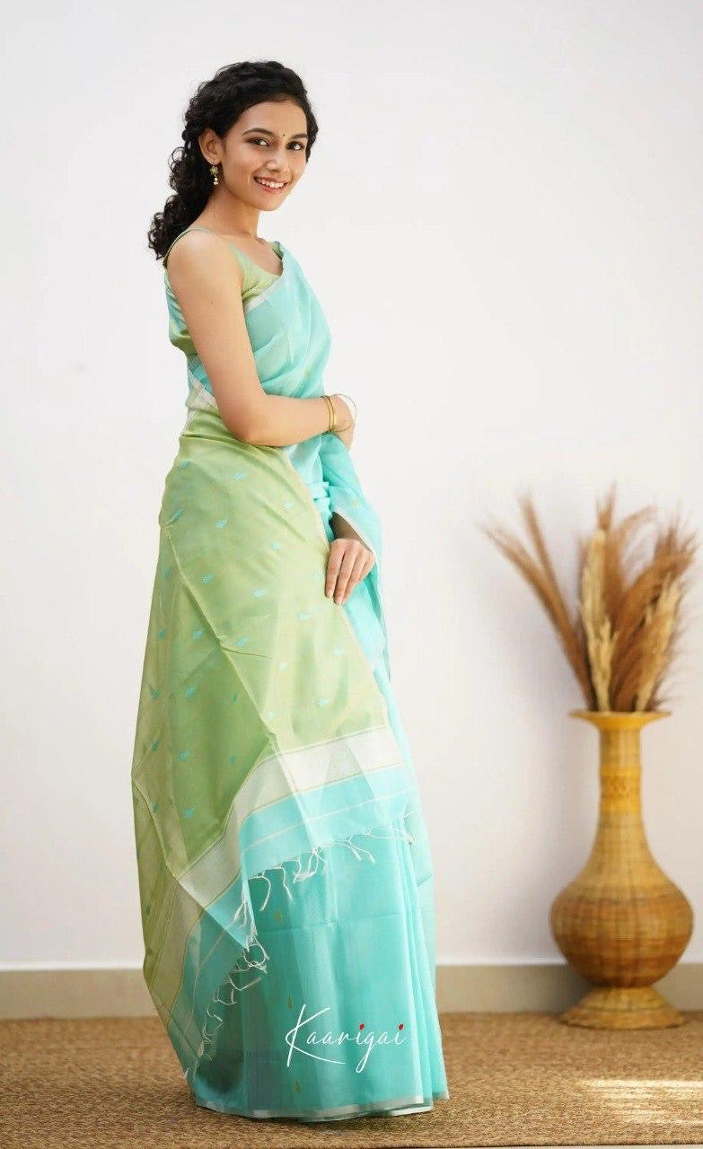 Aqua Green Handwoven Soft Cotton Soft Saree with Contrast Pallu