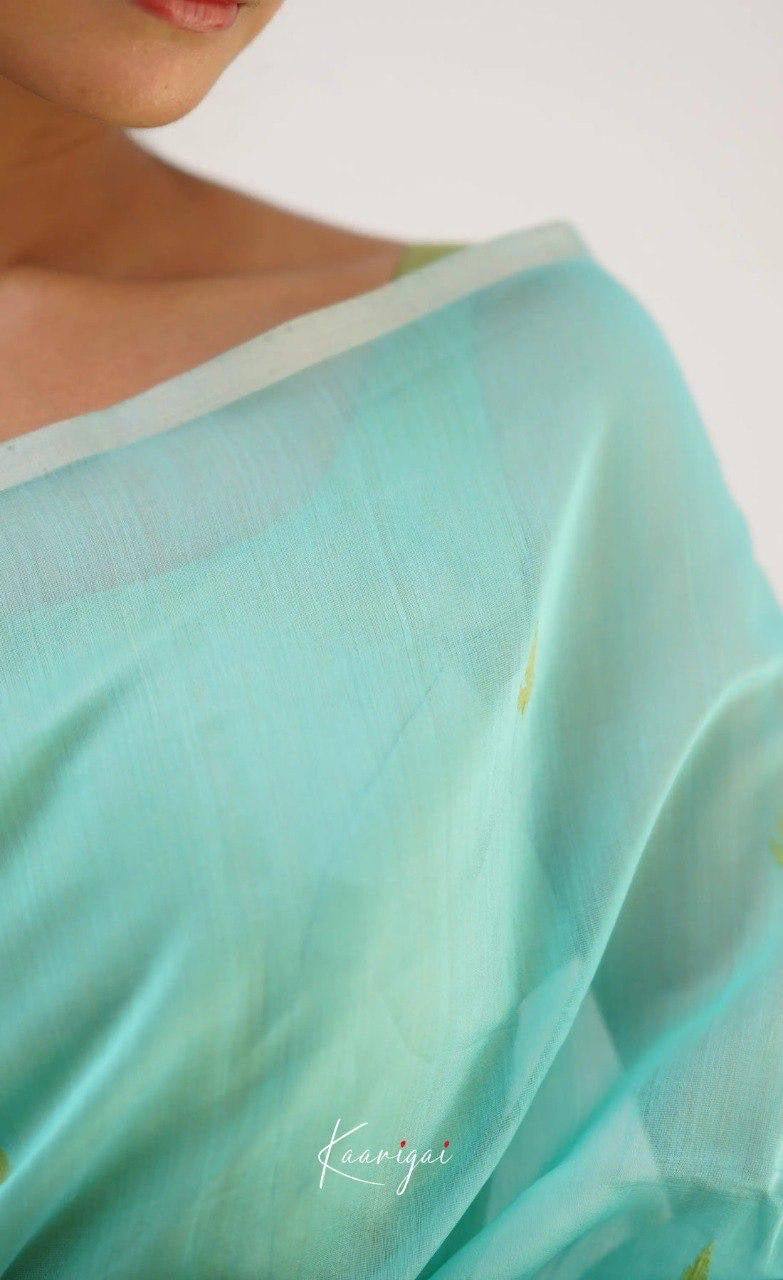 Aqua Green Handwoven Soft Cotton Soft Saree with Contrast Pallu