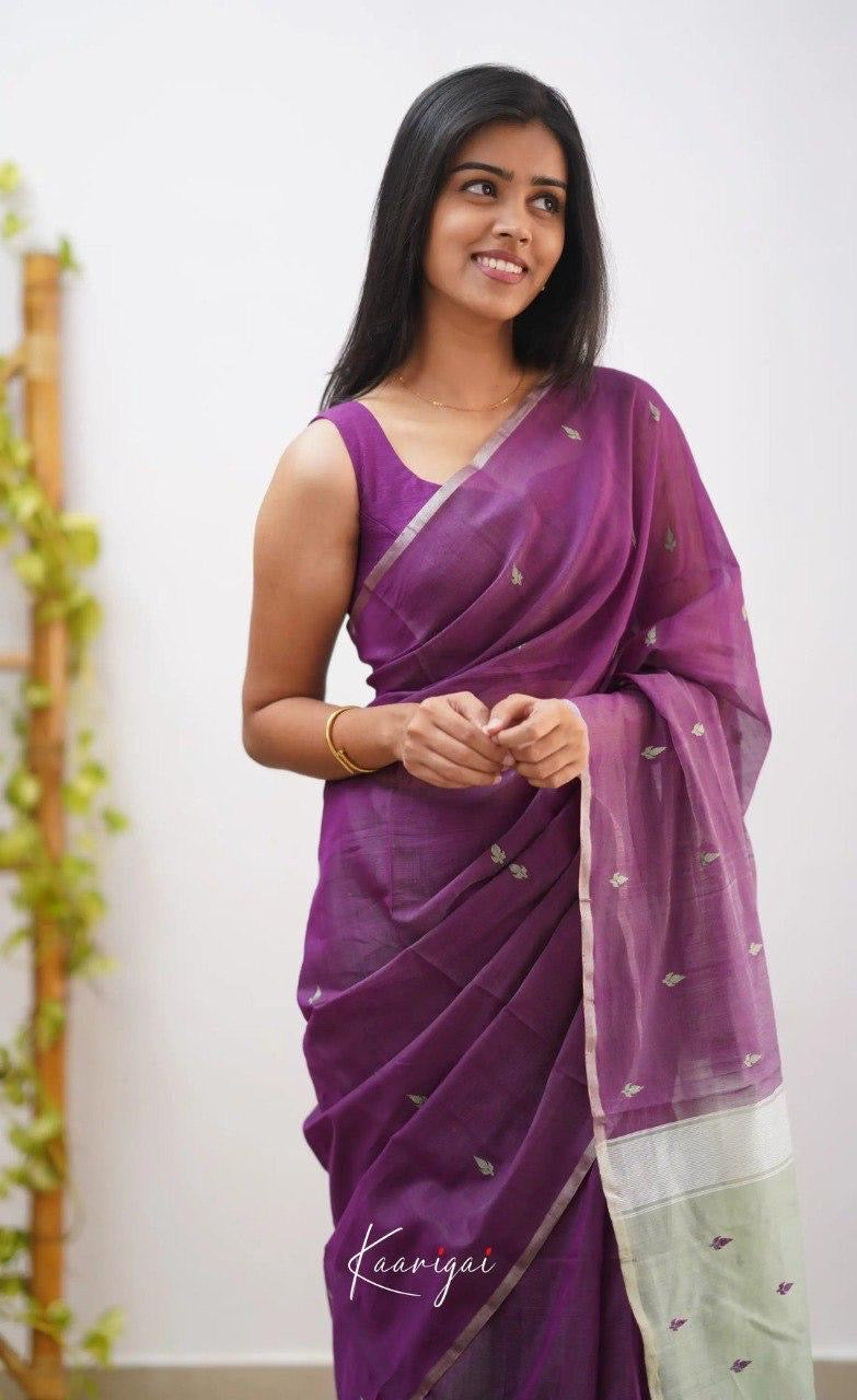 Royal Purple Handwoven Cotton Soft Saree with Silver Zari Border