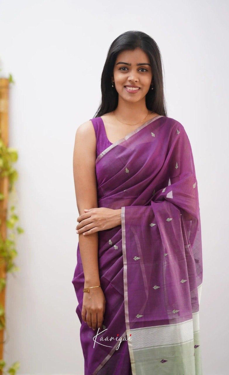 Royal Purple Handwoven Cotton Soft Saree with Silver Zari Border