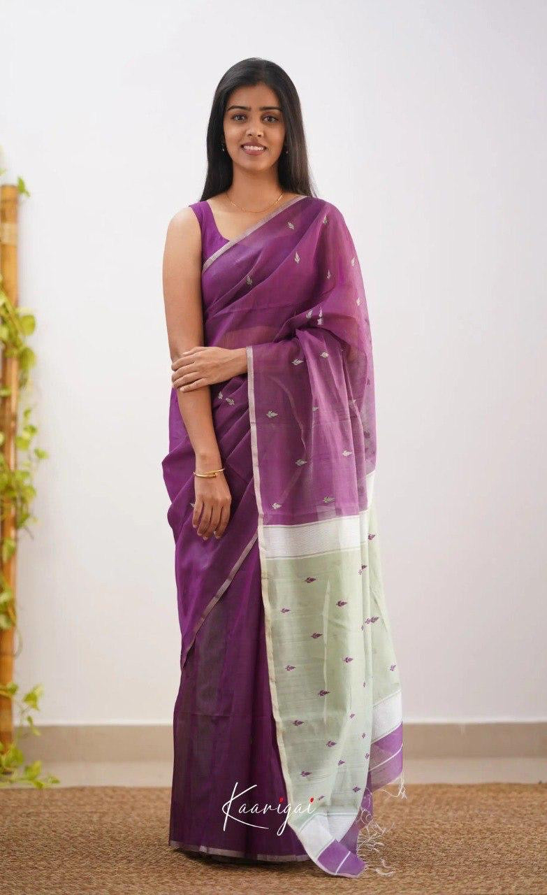 Royal Purple Handwoven Cotton Soft Saree with Silver Zari Border