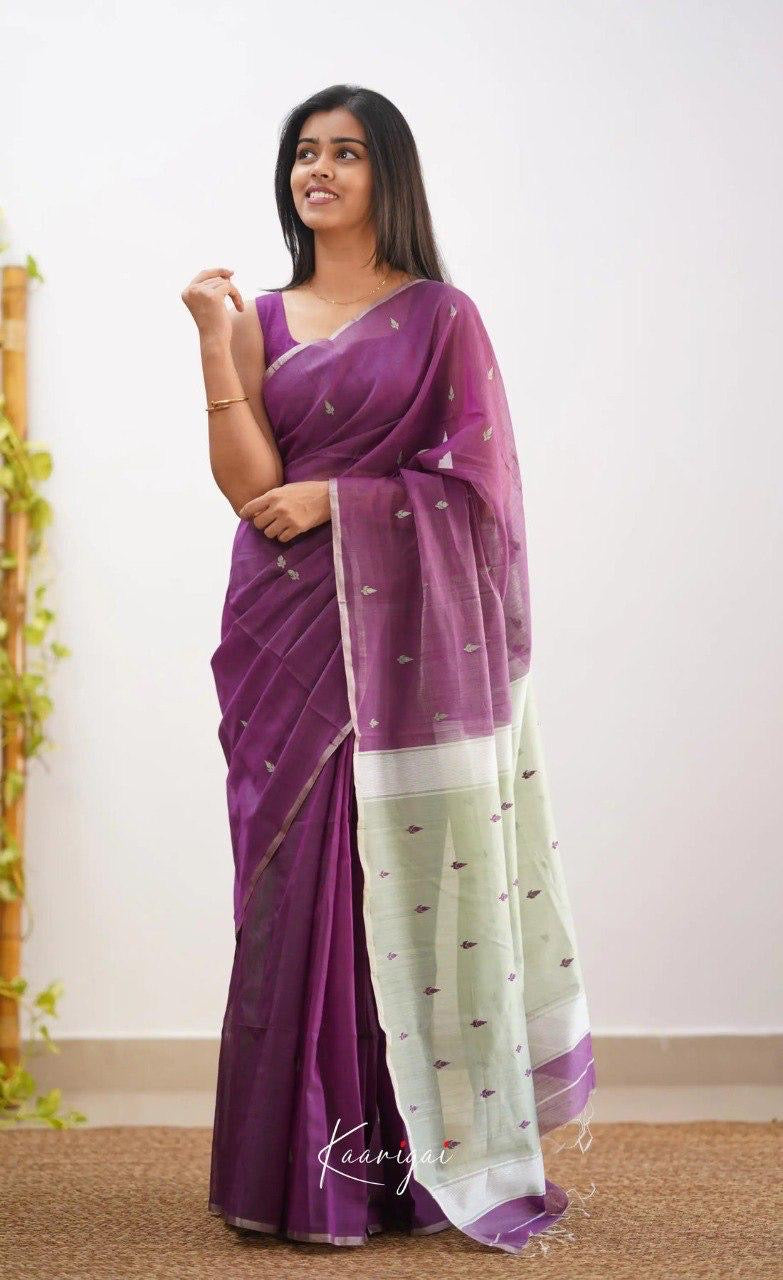 Royal Purple Handwoven Cotton Soft Saree with Silver Zari Border