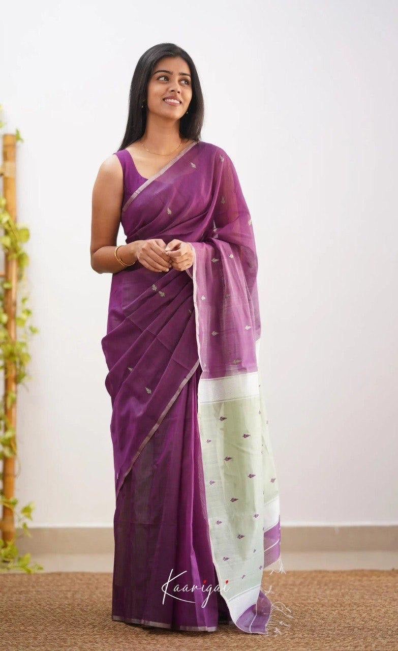 Royal Purple Handwoven Cotton Soft Saree with Silver Zari Border