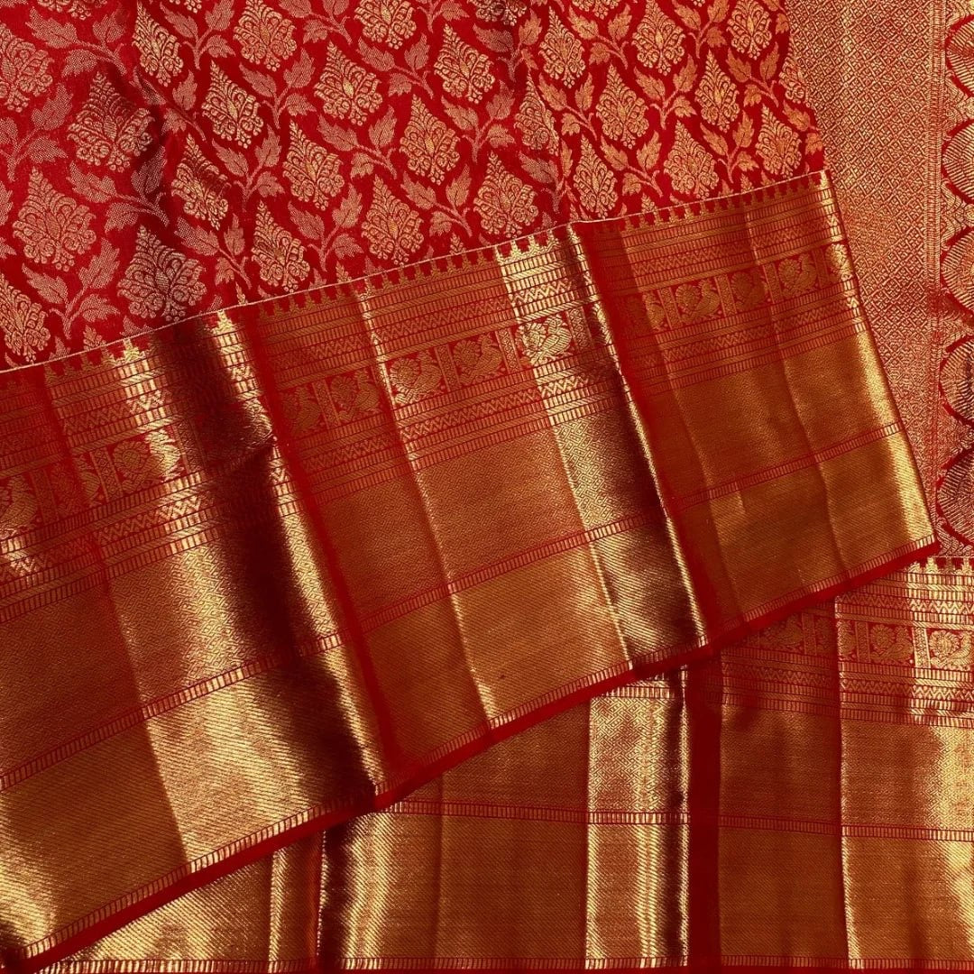 Royal Red Banarasi Silk Saree with Golden Zari Floral Design