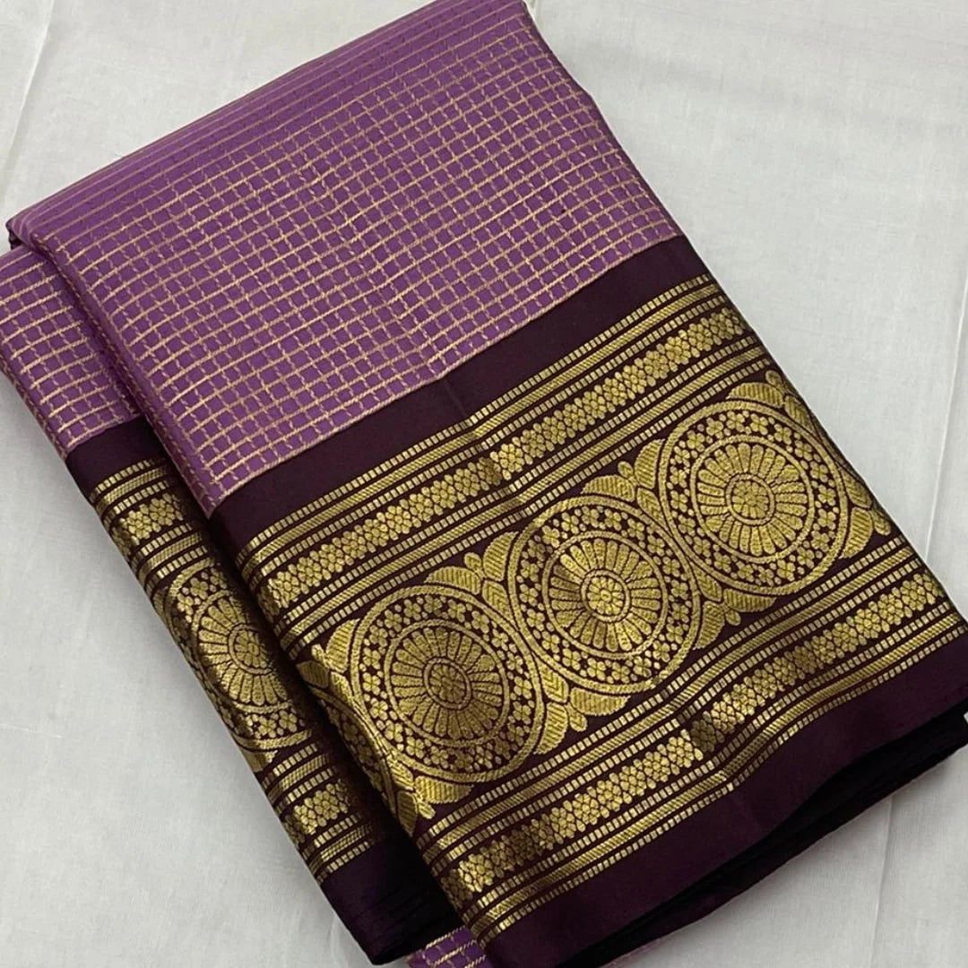 Lavender and Deep Maroon Kanchipuram Silk Saree