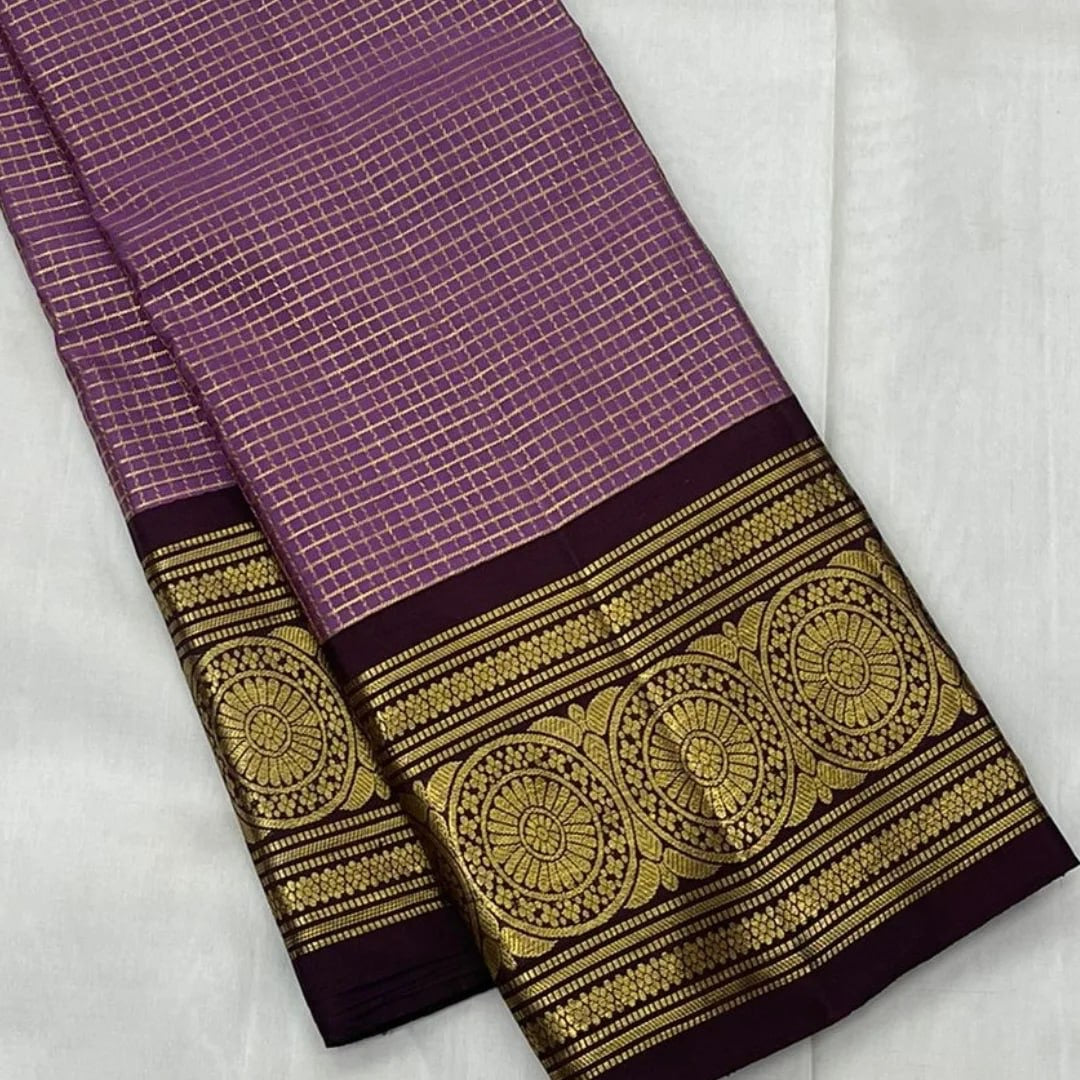 Lavender and Deep Maroon Kanchipuram Silk Saree