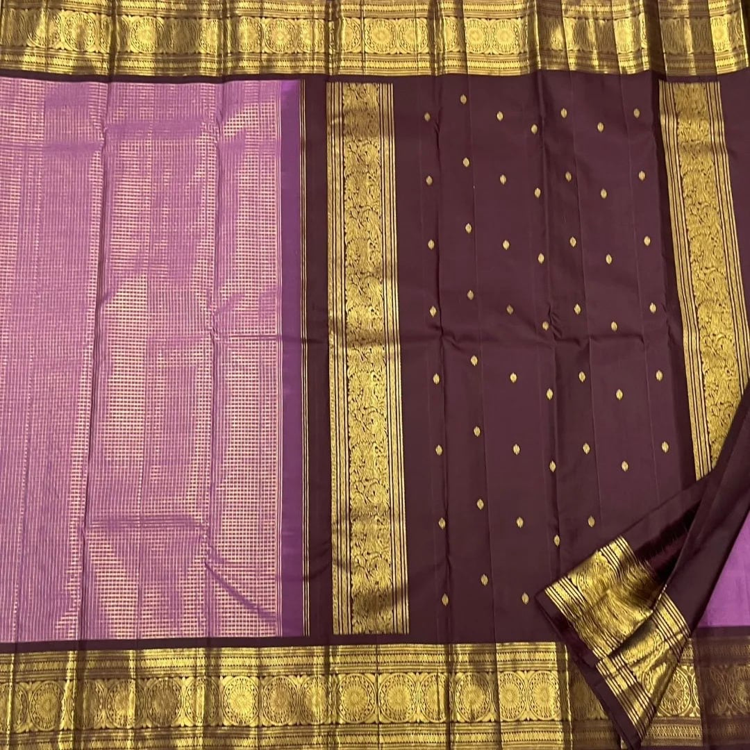 Lavender and Deep Maroon Kanchipuram Silk Saree