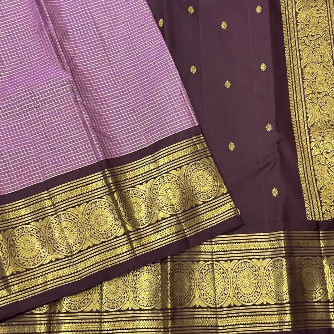 Lavender and Deep Maroon Kanchipuram Silk Saree