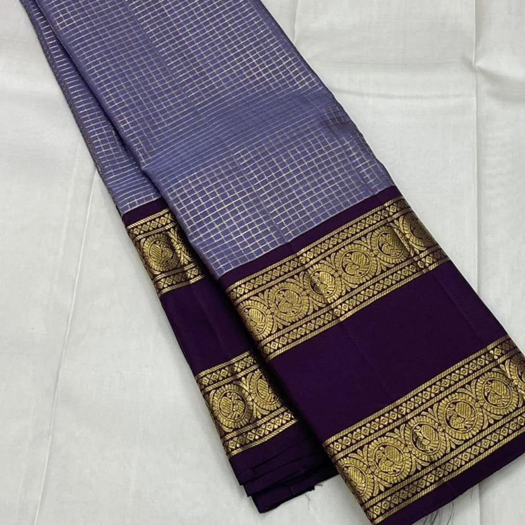 Lavender and Deep Violet Kanchipuram Silk Saree