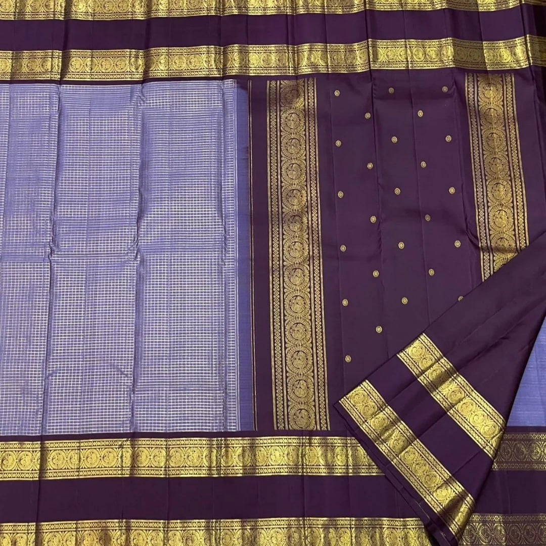 Lavender and Deep Violet Kanchipuram Silk Saree