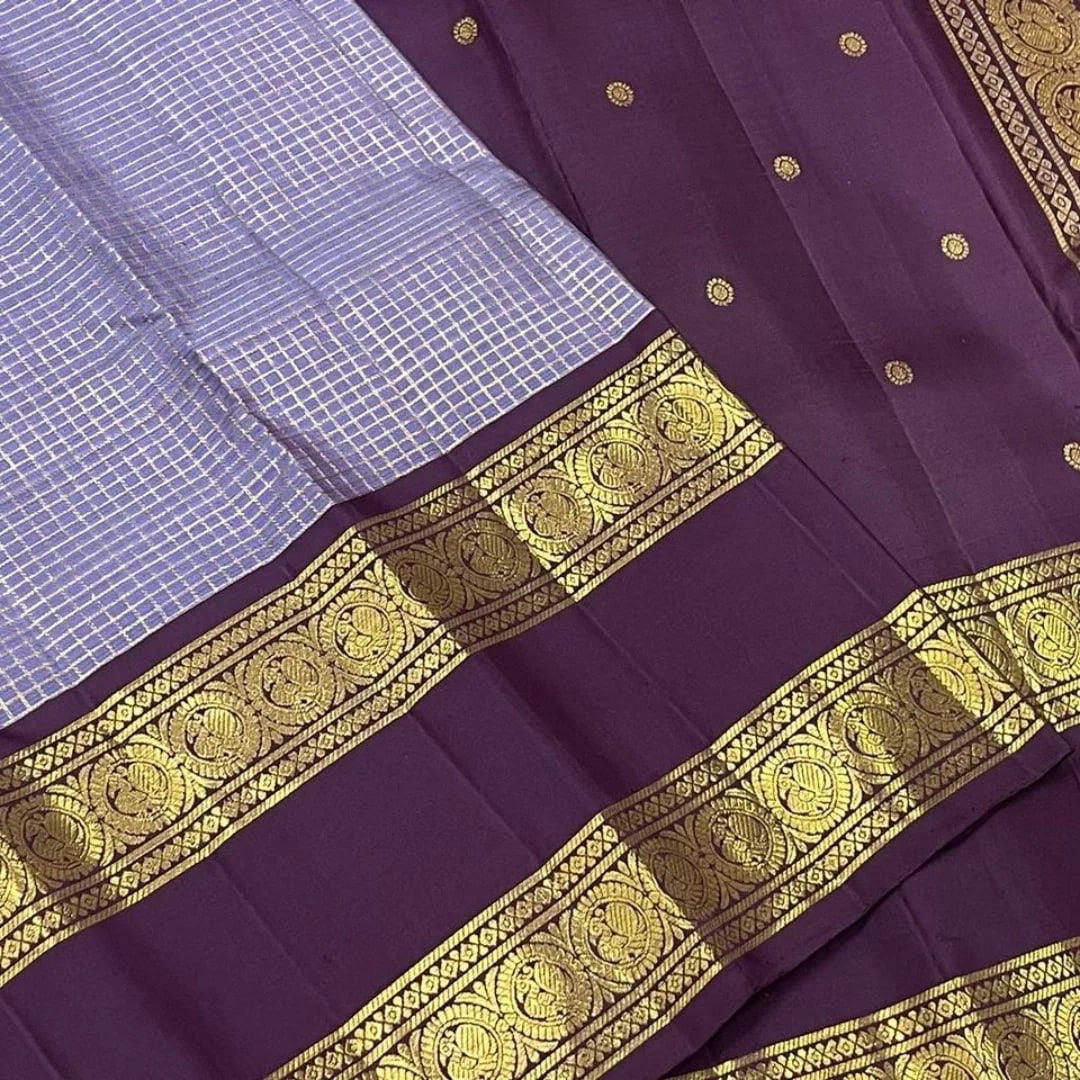 Lavender and Deep Violet Kanchipuram Silk Saree