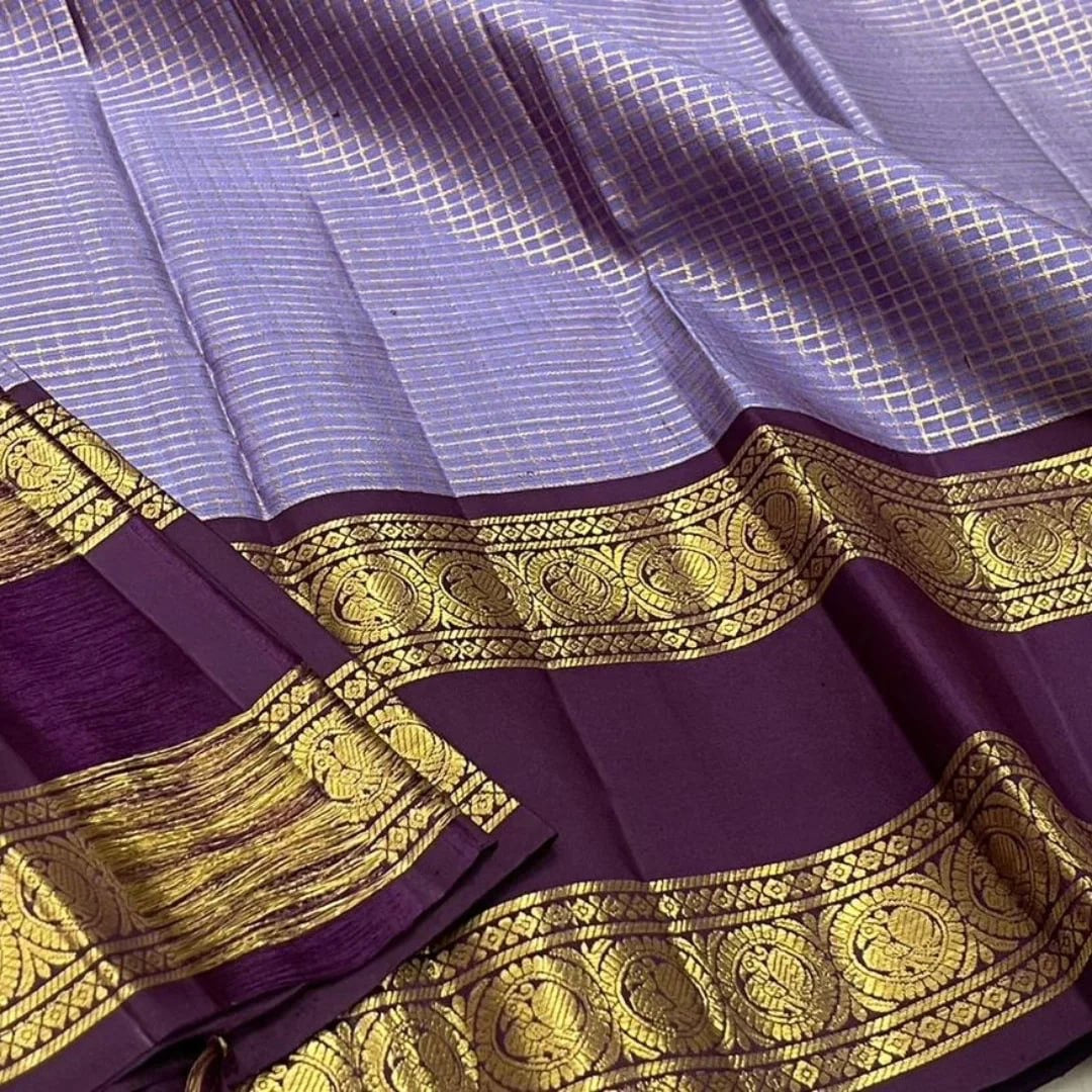 Lavender and Deep Violet Kanchipuram Silk Saree