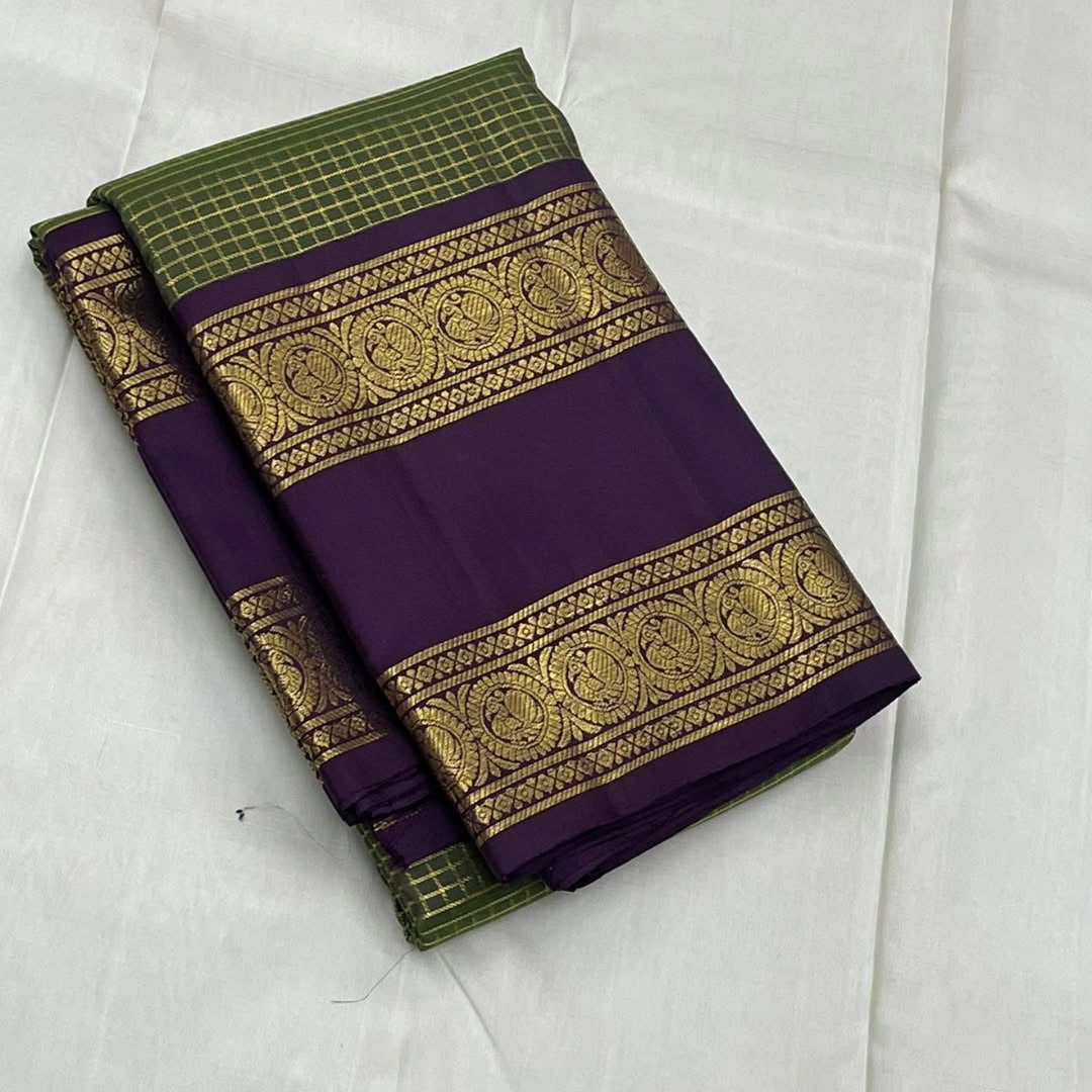 Purple and Green Kanchipuram Silk Saree
