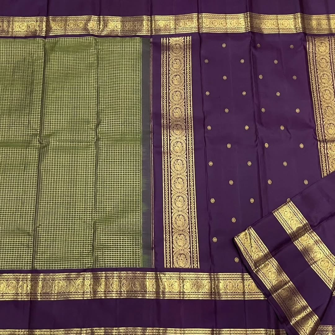 Purple and Green Kanchipuram Silk Saree