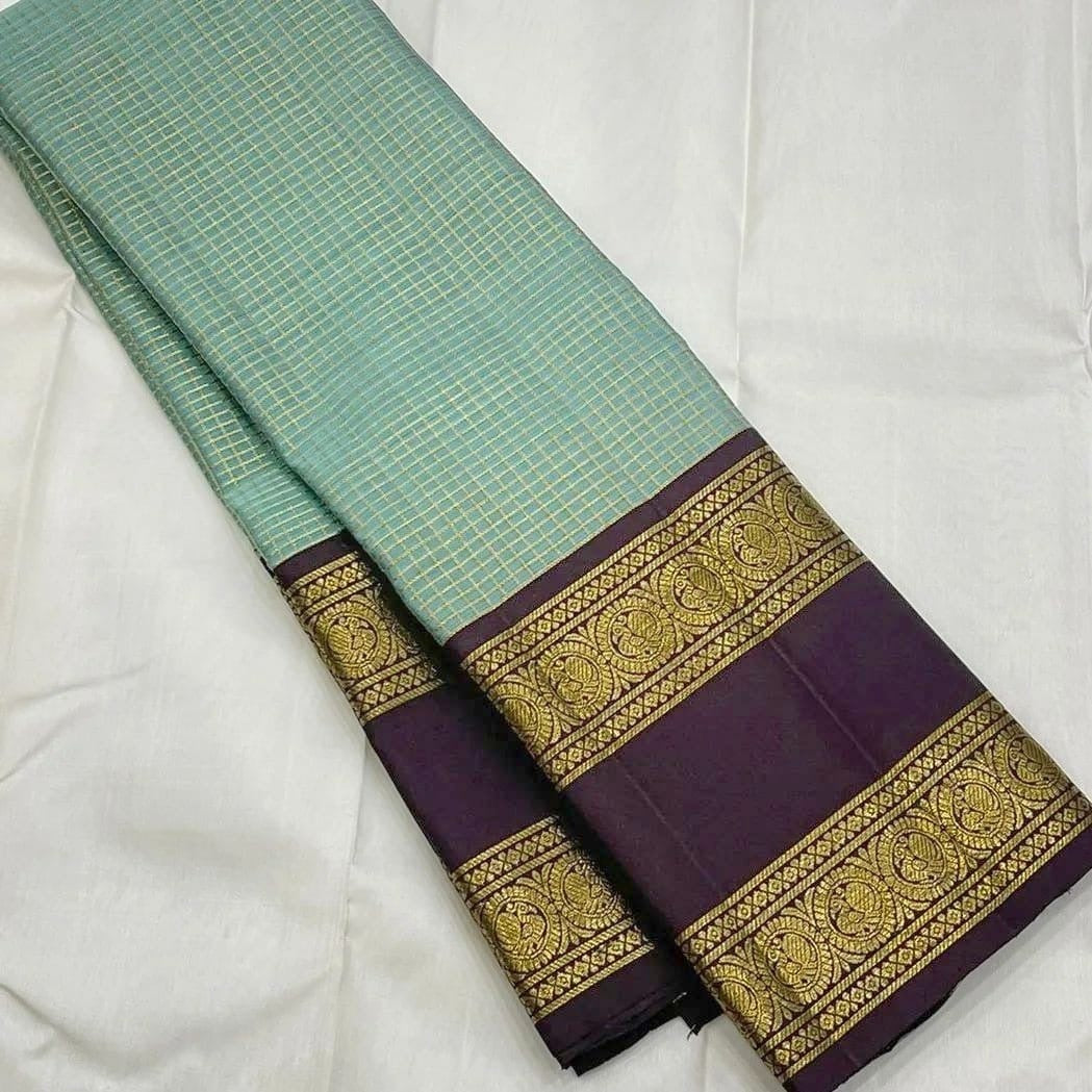 Teal and Coffee Brown Kanchipuram Silk Saree