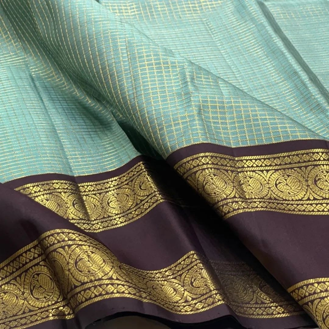 Teal and Coffee Brown Kanchipuram Silk Saree