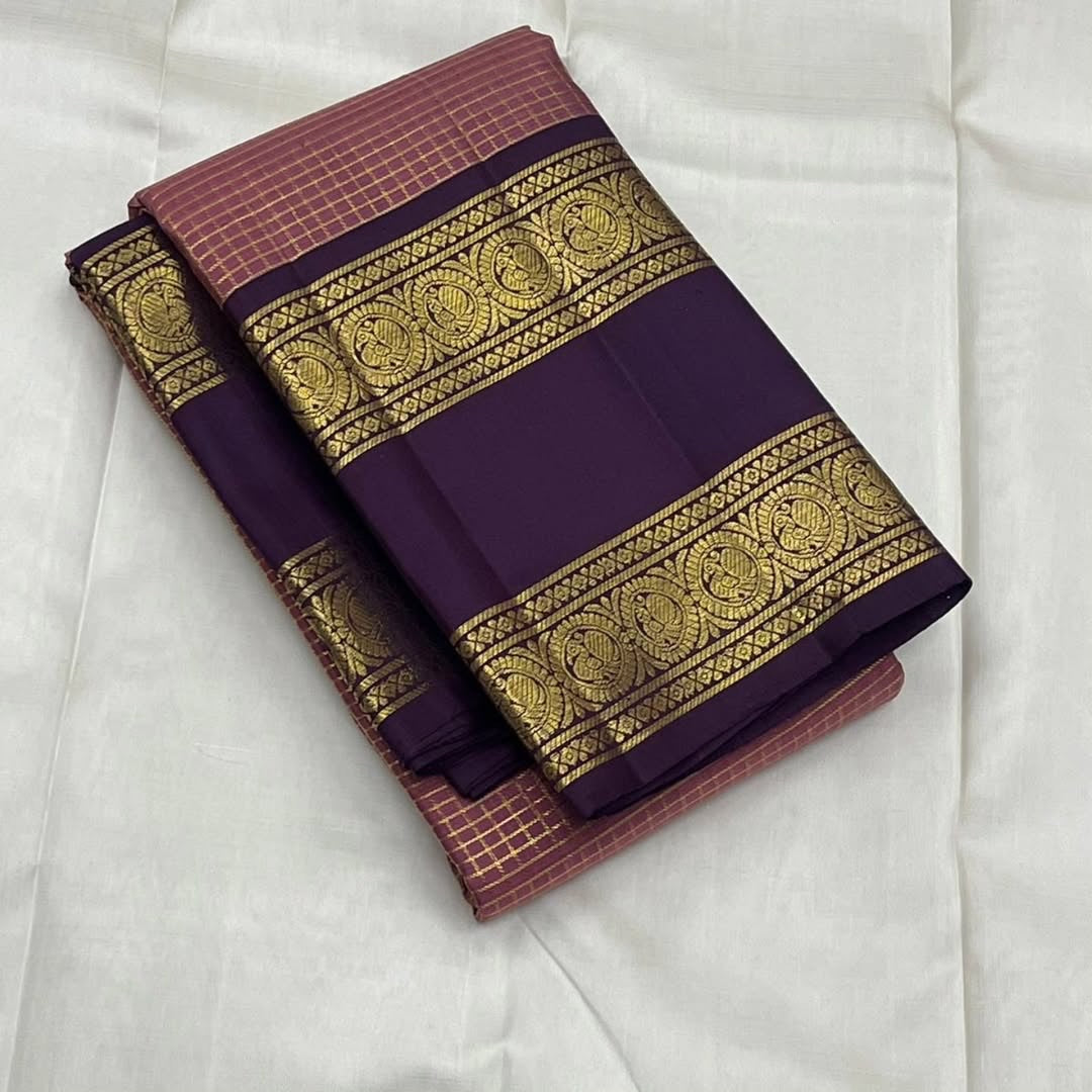 Wine and Purple Kanchipuram Silk Saree