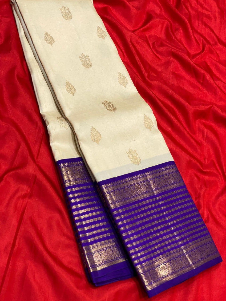 Cream Banarasi Soft Silk Saree