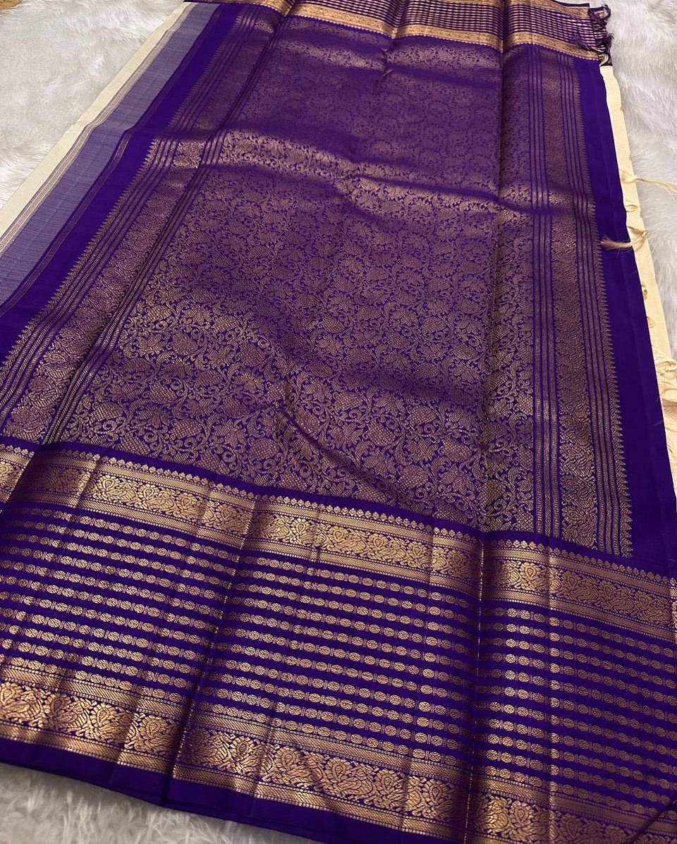 Cream Banarasi Soft Silk Saree
