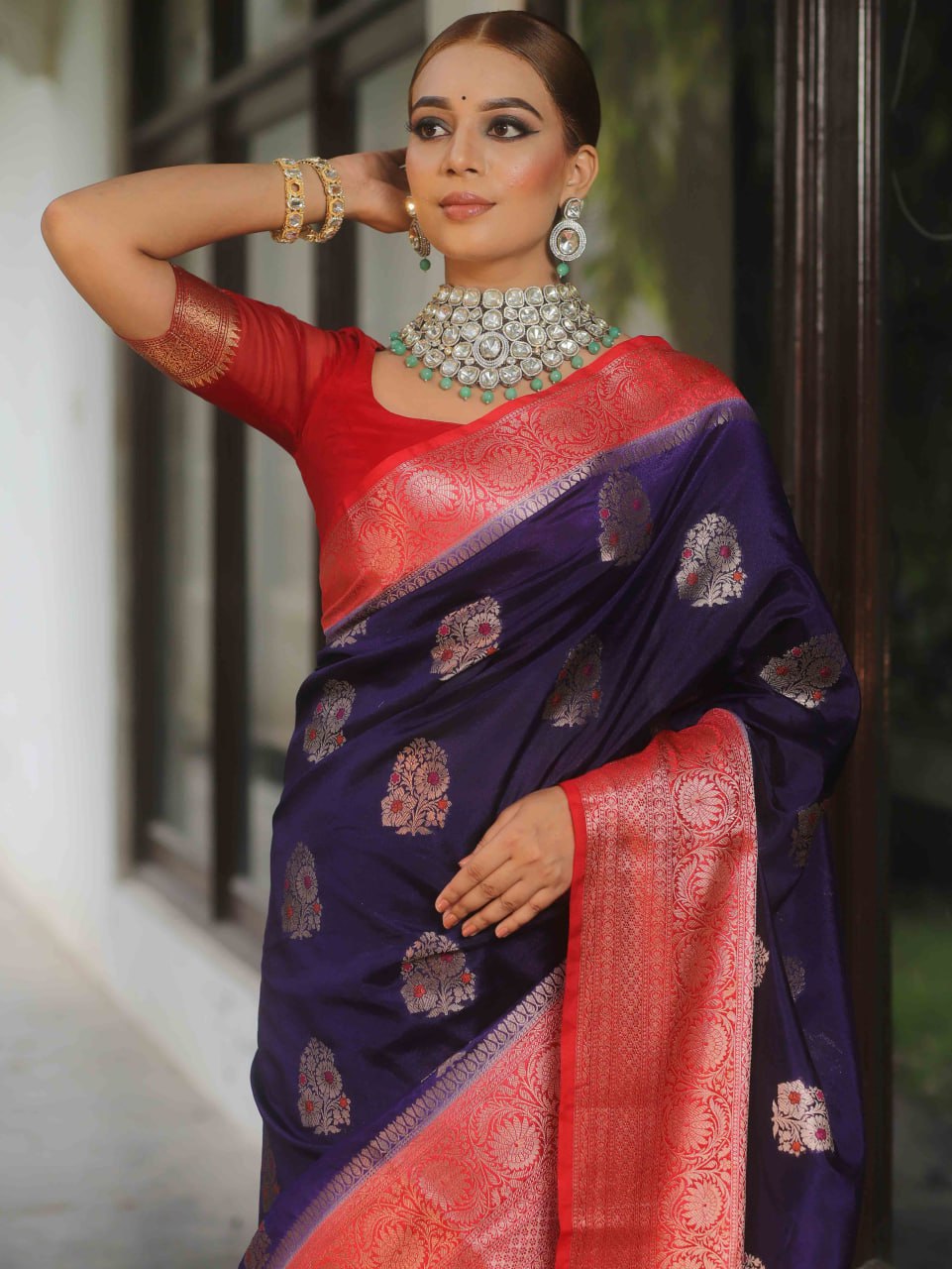 Purple Banarasi Soft Silk Saree