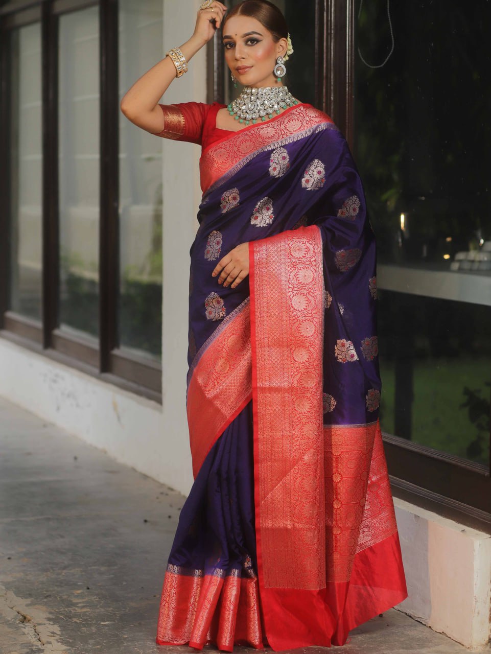 Purple Banarasi Soft Silk Saree