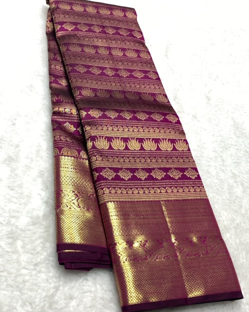 Purple and red Banarasi Soft Silk Saree