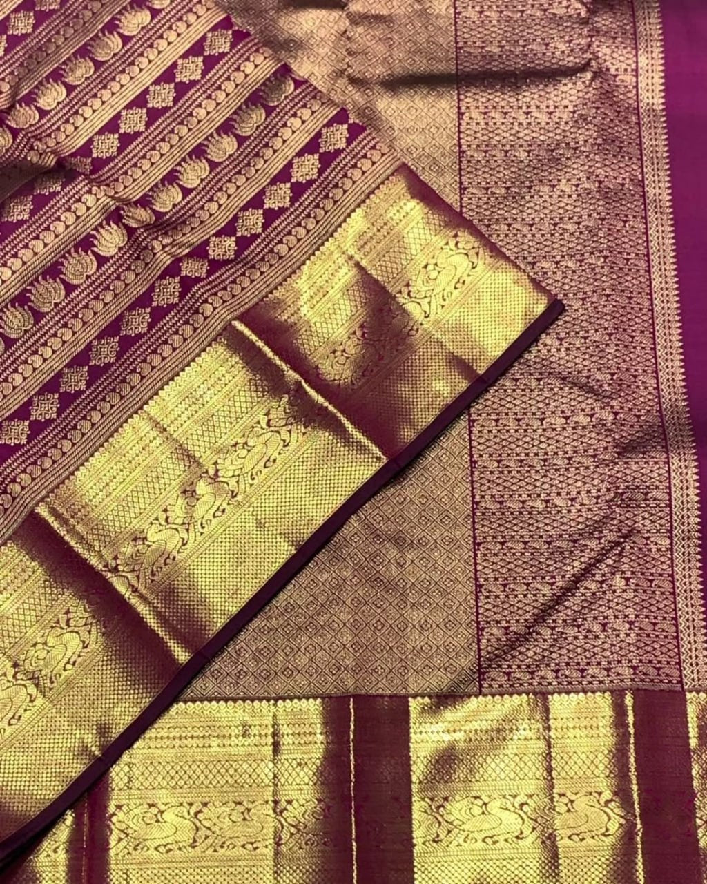 Purple and red Banarasi Soft Silk Saree