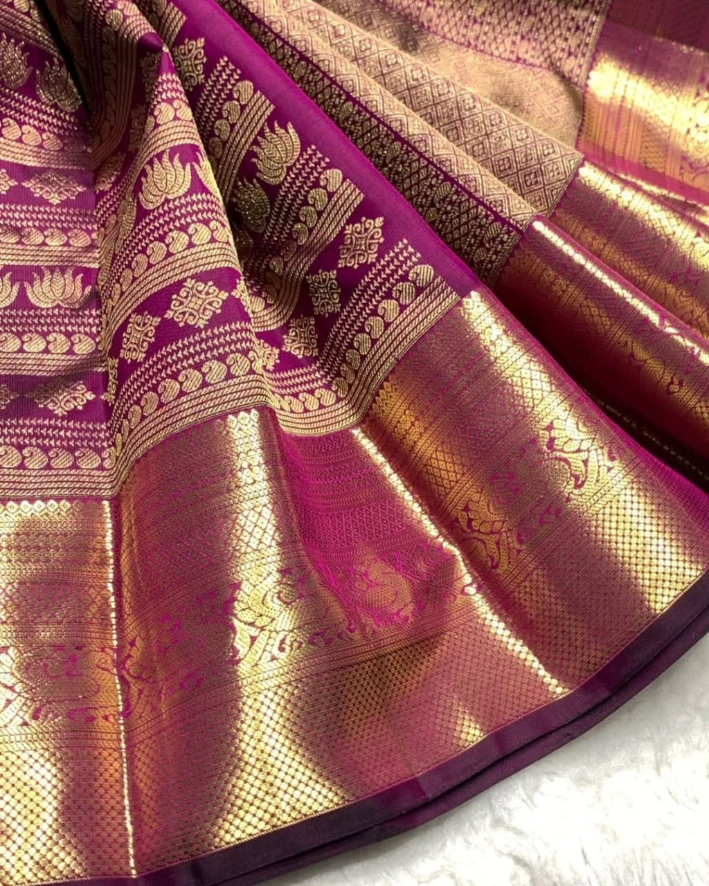 Purple and red Banarasi Soft Silk Saree