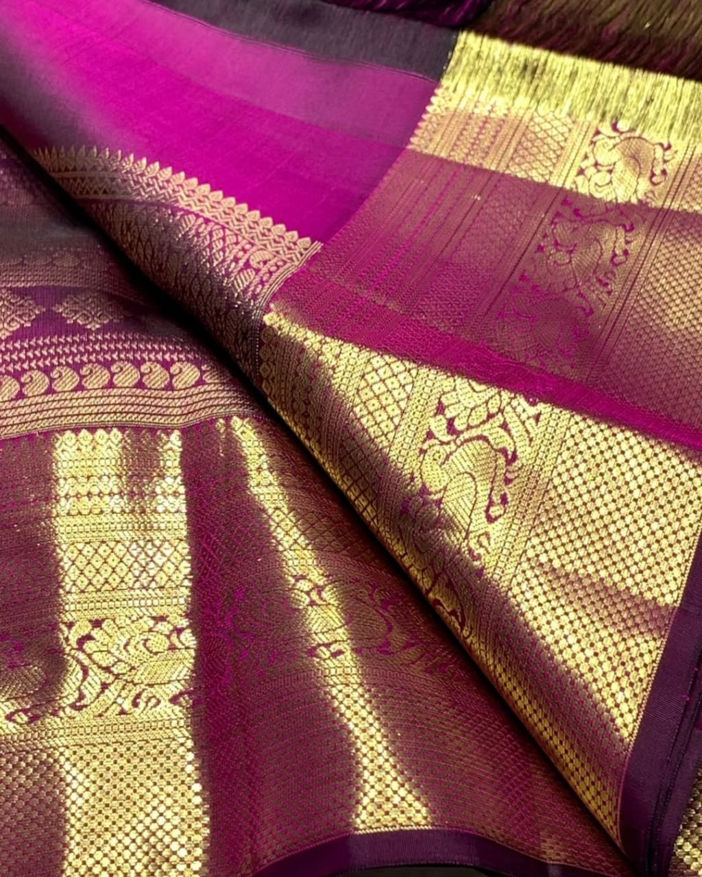 Purple and red Banarasi Soft Silk Saree