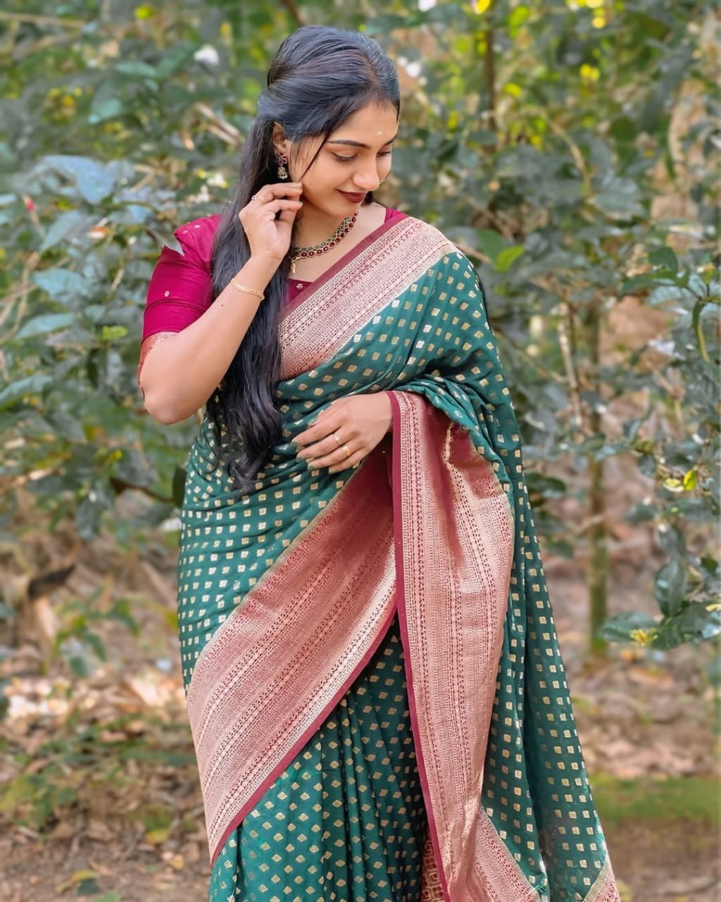 Emerald Green Soft Silk Saree