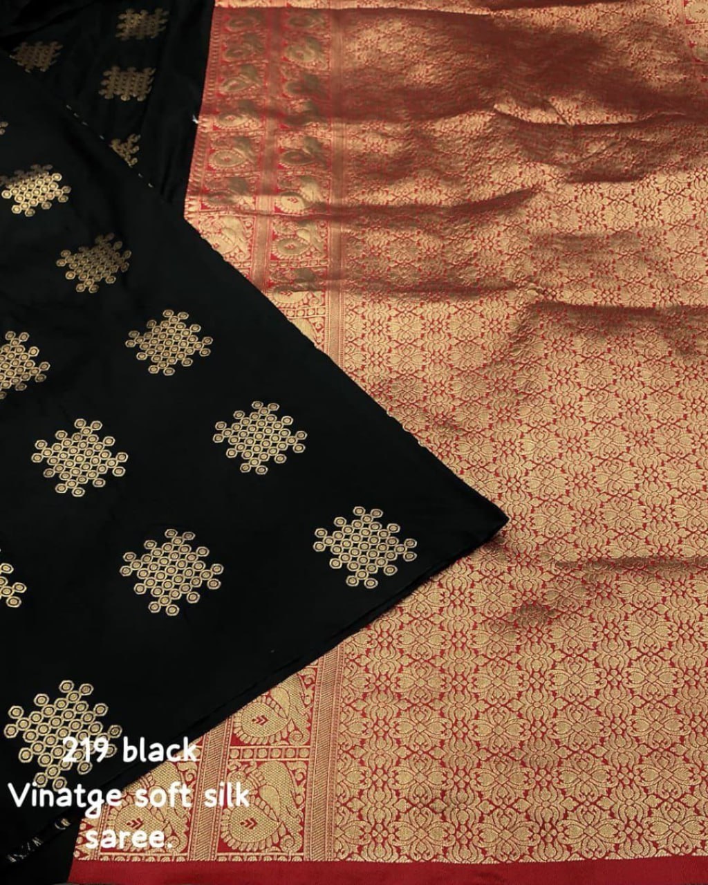 Black Soft Silk Saree with Golden Zari Buttas Silk Saree