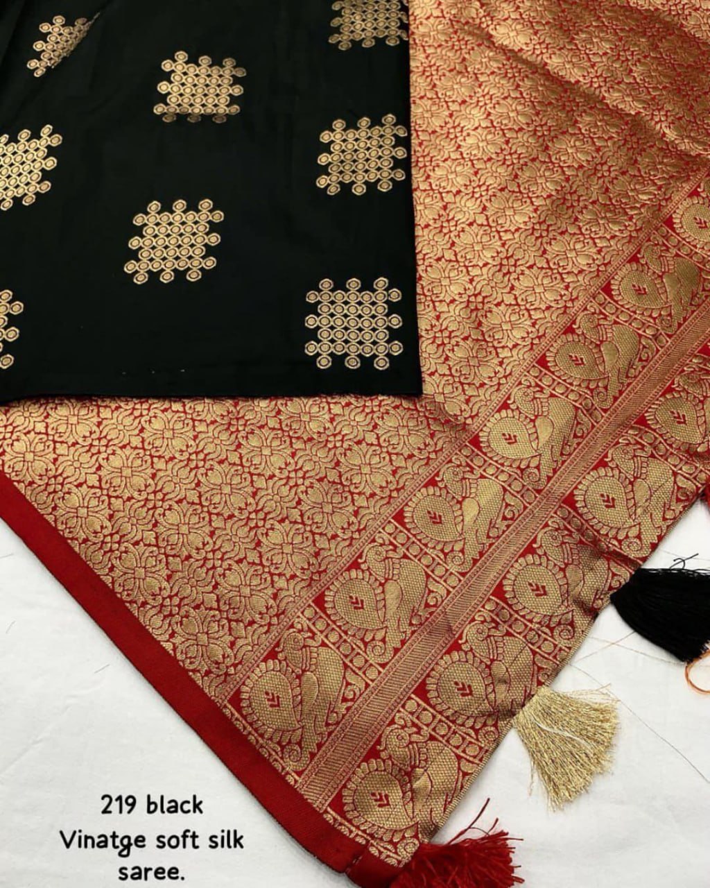 Black Soft Silk Saree with Golden Zari Buttas Silk Saree